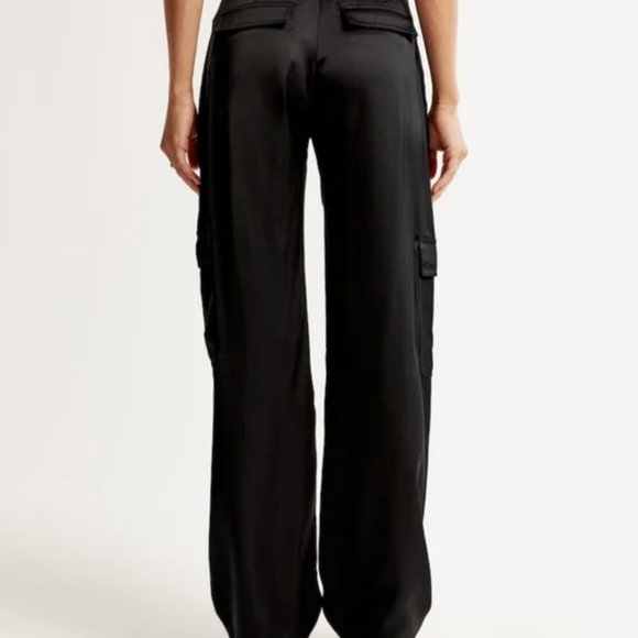 Black Abercrombie Satin Cargo Pants - Picture 2 of 5